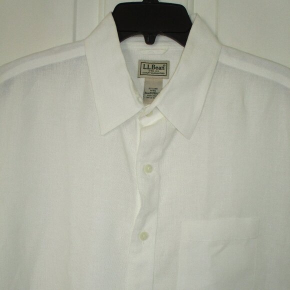 L.L. Bean Mens S/S White Linen Casual Resort Wear Shirt - Size Medium - Picture 1 of 2